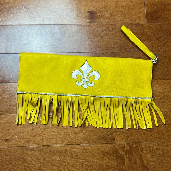 Yellow Leather Fringe Clutch! - Picture 1 of 7